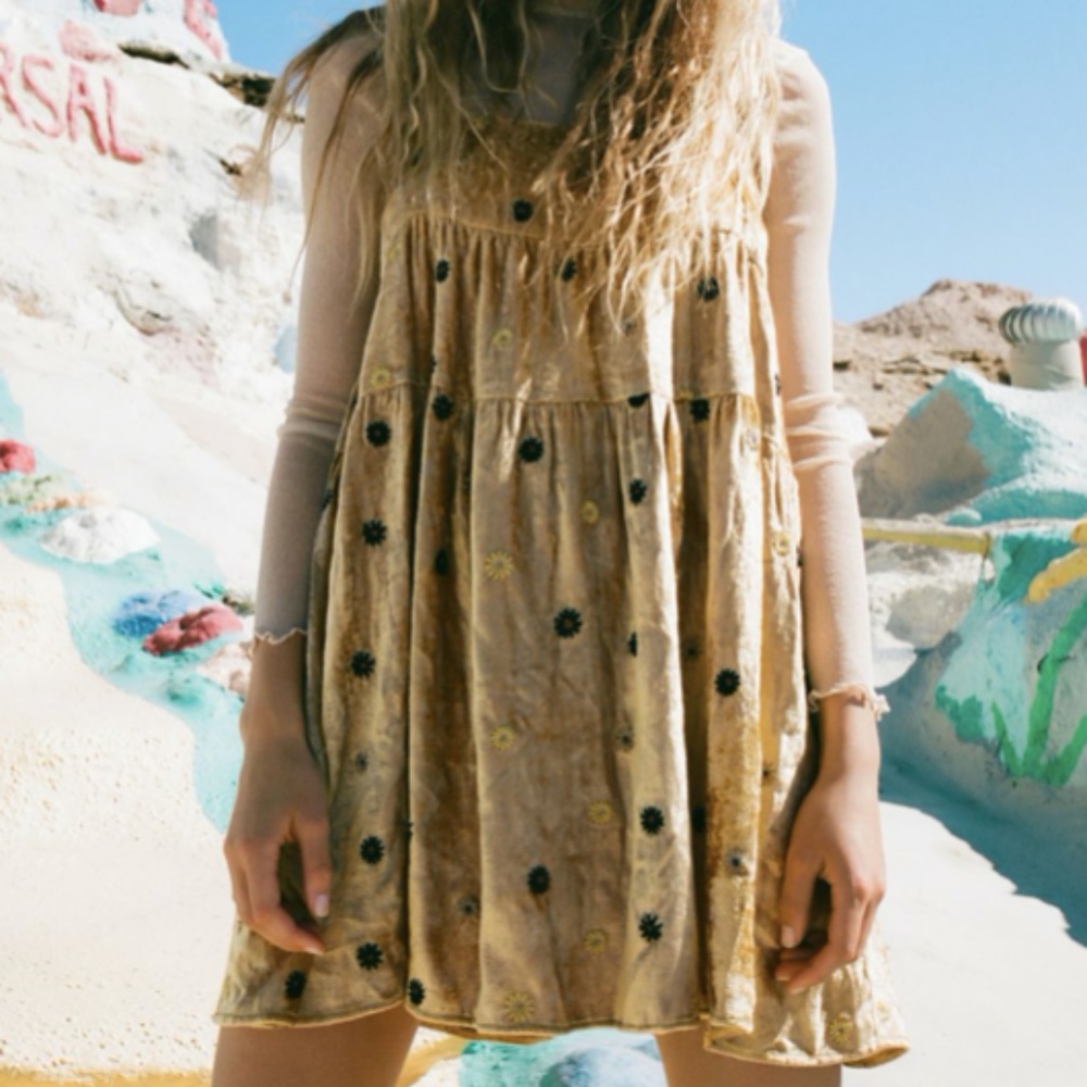 UO Kimchi Blue Alice Embroidered Velvet Dress